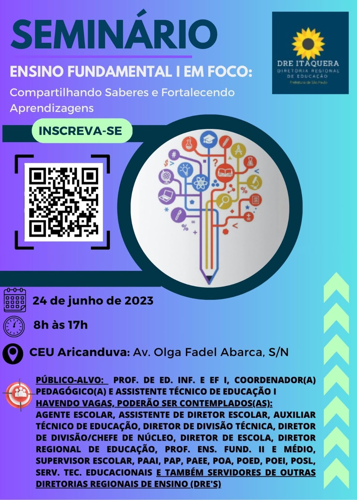 cartaz seminario ensino fundamental em foco dre itaquera 2023